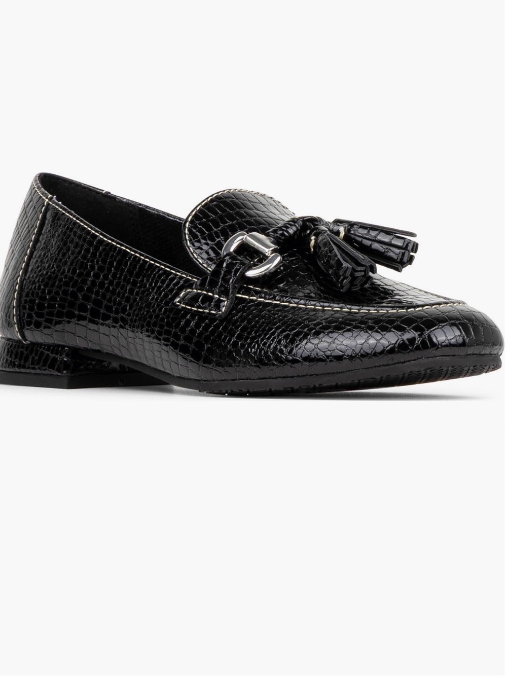Donald J. Pliner Black Faux-Croc Tassel Loafers